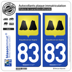 2 Autocollants plaque immatriculation Auto 83 Roquebrune-sur-Argens - Armoiries