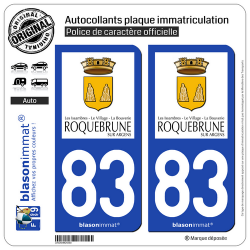 2 Autocollants plaque immatriculation Auto 83 Roquebrune-sur-Argens - Commune