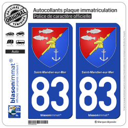 2 Autocollants plaque immatriculation Auto 83 Saint-Mandrier-sur-Mer - Armoiries