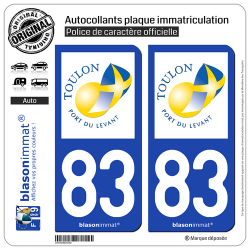 2 Autocollants plaque immatriculation Auto 83 Toulon - Ville