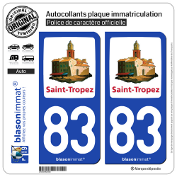 2 Autocollants plaque immatriculation Auto 83 Saint-Tropez - Commune