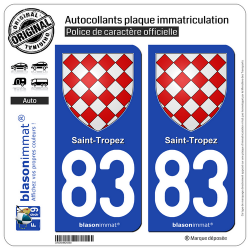 2 Autocollants plaque immatriculation Auto 83 Saint-Tropez - Armoiries