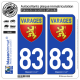 2 Autocollants plaque immatriculation Auto 83 Varages - Armoiries