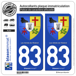 2 Autocollants plaque immatriculation Auto 83 Les Adrets-de-l'Estérel - Armoiries