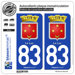 2 Autocollants plaque immatriculation Auto 83 Le Luc - Armoiries