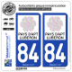 2 Autocollants plaque immatriculation Auto 84 Apt - Tourisme