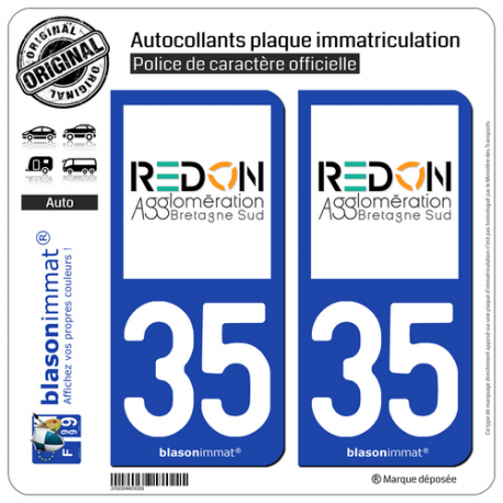 2 Autocollants plaque immatriculation Auto 35 Redon - Agglo