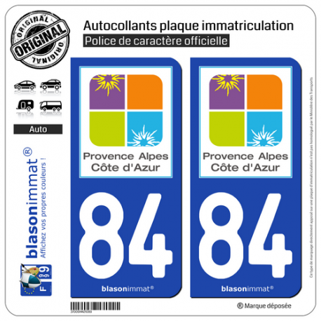 2 Autocollants plaque immatriculation Auto 84 PACA - Tourisme