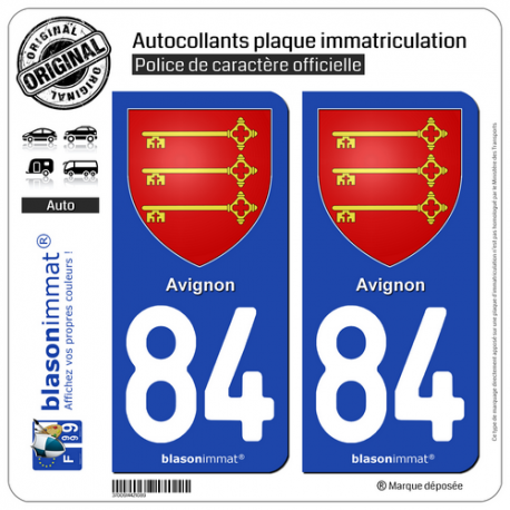 2 Autocollants plaque immatriculation Auto 84 Avignon - Armoiries