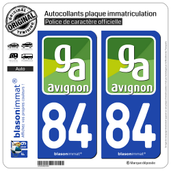 2 Autocollants plaque immatriculation Auto 84 Avignon - Agglo