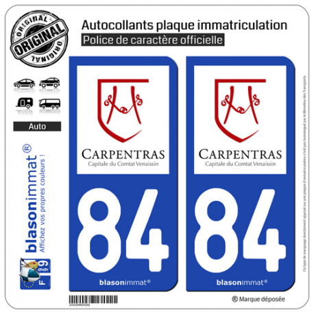 2 Autocollants plaque immatriculation Auto 84 Carpentras - Ville