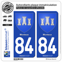 2 Autocollants plaque immatriculation Auto 84 Monteux - Armoiries