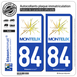 2 Autocollants plaque immatriculation Auto 84 Monteux - Commune
