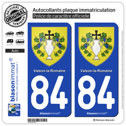 2 Autocollants plaque immatriculation Auto 84 Vaison-la-Romaine - Armoiries