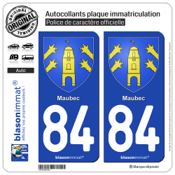 2 Autocollants plaque immatriculation Auto 84 Maubec - Armoiries