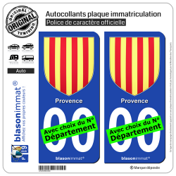 2 Autocollants plaque immatriculation Auto : Provence - Armoiries