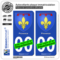 2 Autocollants plaque immatriculation Auto : Provence - Armoiries II