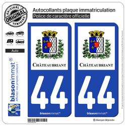 2 Autocollants plaque immatriculation Auto 44 Châteaubriant - Ville