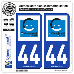 2 Autocollants plaque immatriculation Auto 44 Châteaubriant - Agglo
