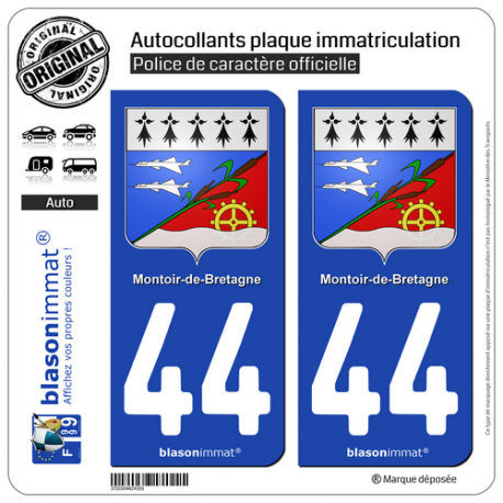 2 Autocollants plaque immatriculation Auto 44 Montoir-de-Bretagne - Armoiries
