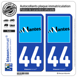 2 Autocollants plaque immatriculation Auto 44 Nantes - Ville