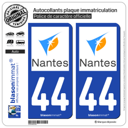 2 Autocollants plaque immatriculation Auto 44 Nantes - Agglo