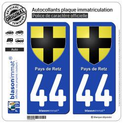 2 Autocollants plaque immatriculation Auto 44 Pays de Retz - Armoiries