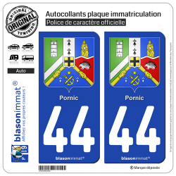 2 Autocollants plaque immatriculation Auto 44 Pornic - Armoiries