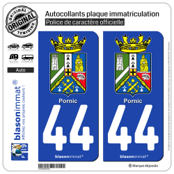 2 Autocollants plaque immatriculation Auto 44 Pornic - Armoiries II