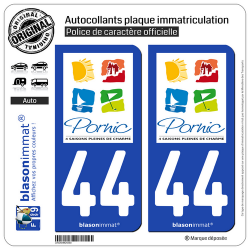 2 Autocollants plaque immatriculation Auto 44 Pornic - Tourisme