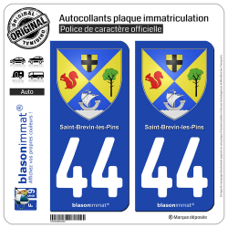2 Autocollants plaque immatriculation Auto 44 Saint-Brevin-les-Pins - Armoiries
