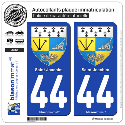 2 Autocollants plaque immatriculation Auto 44 Saint-Joachim - Armoiries