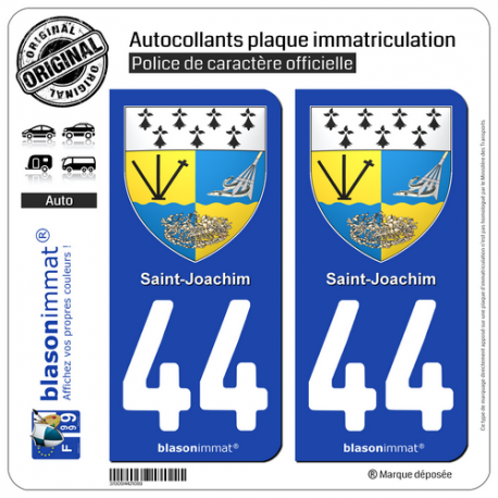 2 Autocollants plaque immatriculation Auto 44 Saint-Joachim - Armoiries