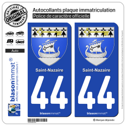 2 Autocollants plaque immatriculation Auto 44 Saint-Nazaire - Armoiries