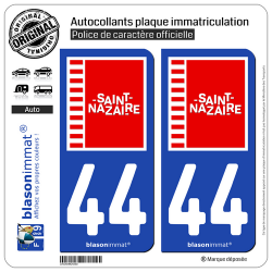 2 Autocollants plaque immatriculation Auto 44 Saint-Nazaire - Ville