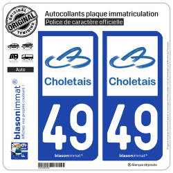 2 Autocollants plaque immatriculation Auto 49 Cholet - Agglo