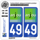 2 Autocollants plaque immatriculation Auto 49 Maine-et-Loire - Tourisme