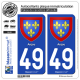 2 Autocollants plaque immatriculation Auto 49 Anjou - Armoiries