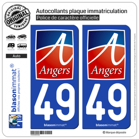 2 Autocollants plaque immatriculation Auto 49 Angers - Ville