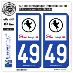 2 Autocollants plaque immatriculation Auto 49 Saumur - Ville