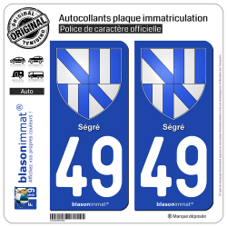 2 Autocollants plaque immatriculation Auto 49 Segré - Armoiries