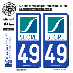 2 Autocollants plaque immatriculation Auto 49 Segré - Ville