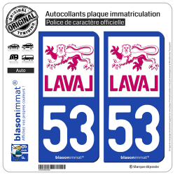 2 Autocollants plaque immatriculation Auto 53 Laval - Ville