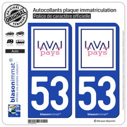 2 Autocollants plaque immatriculation Auto 53 Laval - Pays