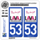 2 Autocollants plaque immatriculation Auto 53 Laval - Tourisme