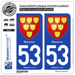 2 Autocollants plaque immatriculation Auto 53 Mayenne (Ville) - Armoiries