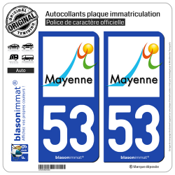 2 Autocollants plaque immatriculation Auto 53 Mayenne - Ville