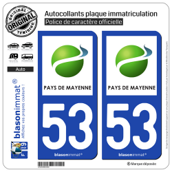 2 Autocollants plaque immatriculation Auto 53 Mayenne - Agglo