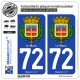2 Autocollants plaque immatriculation Auto 72 Le Mans - Armoiries II