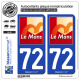 2 Autocollants plaque immatriculation Auto 72 Le Mans - Ville